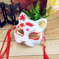 Japanese Hand-Painted Half Face Fox Kitsune Mask Halloween Cosplay Masquerade. 