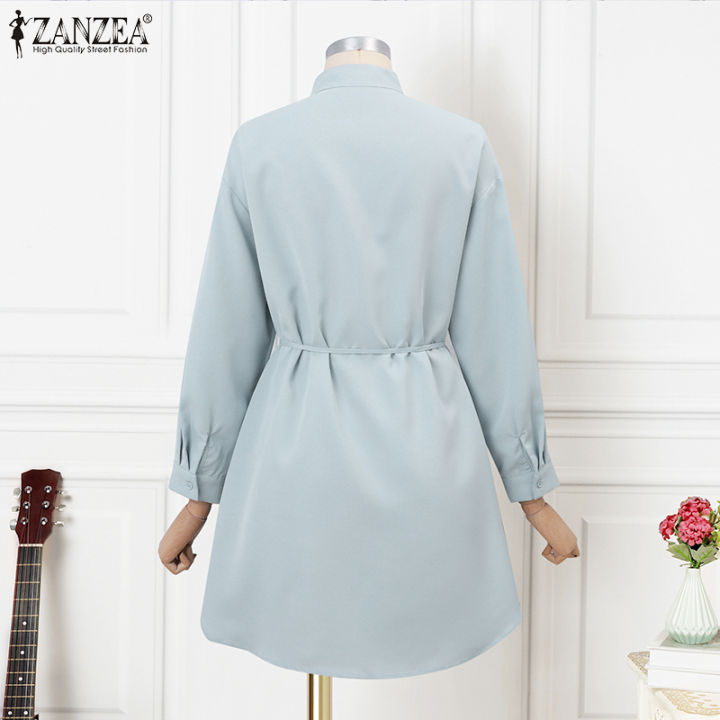 %E3%80%90ThinkWay%E3%80%91Korean%20Style%20Womens%20Fashion%20Stand%20Collar%20Long%20Sleeve%20Dress%20Elegant%20Plain%20Mini%20Shirt%20Dresses%20#10%20-%20Image%207