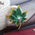 Crystal Maple Leaf Brooches Pin With Fake Pearl Women  Lapel Pin Girl  Decor Sunlight Mall. 