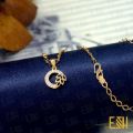 ESH Gold plated Guaranteed Stylish 04mm link Chain Beautiful Design With Leef Round Fixed Stone Pendant. 