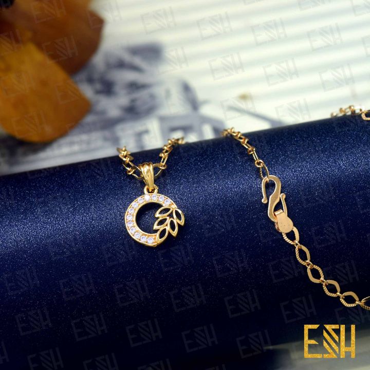ESH%20Gold%20plated%20Guaranteed%20Stylish%2004mm%20link%20Chain%20Beautiful%20Design%20With%20Leef%20Round%20Fixed%20Stone%20Pendant%20-%20Image%203