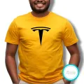 Tesla yellow Tshirt  unisex  tees  designer tees  crew neck  silver white  red  blue  black. 