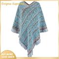 Enigma- Cloak Coat Thick Striped Print Fringe Trim Loose Shawl Coat. 