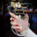 For Realme C11 2021 Cover + Crystal Wrist Strap Fashion 3D Rhinestone Butterfly Shiny Glitter Girls Phone Case Clear Soft Silicone Bumper Shockproof Protective Back Cover. 