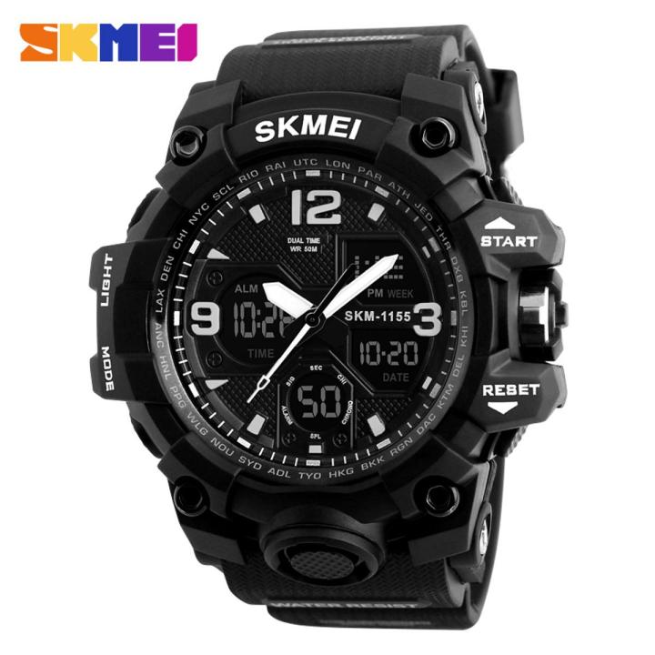 SKMEI Men Watch Sports Chronograph Dual Display Alarm 50M Men Waterproof EL Light Watch 1155B