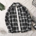 Yfashion Men Cotton Plaid Printing Shirt Fashionable Simple Large Size Casual Loose T-shirt Long Sleeves Cardigan Tops. 