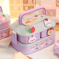 Kawaii Portable Lunch Box For Girls School Kids Plastic Picnic Bento Box Microwave Food Box With Compartments Storage Containers. 