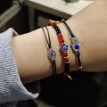 Rinhoo New Fashion Handmade Vintage Rhinestone Palm Blue Evil Eye Pendant Link Chain Bracelet For Women Men Good Luck Bracelet. 