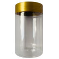 Transparent Spice Container - Large Plastic Jar with Gold Lid. 