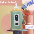 USB Milk Water Warmer Travel Stroller Insulated Bag Digital Display Nursing Bottle Heater for Outdoor Winter -Green. 