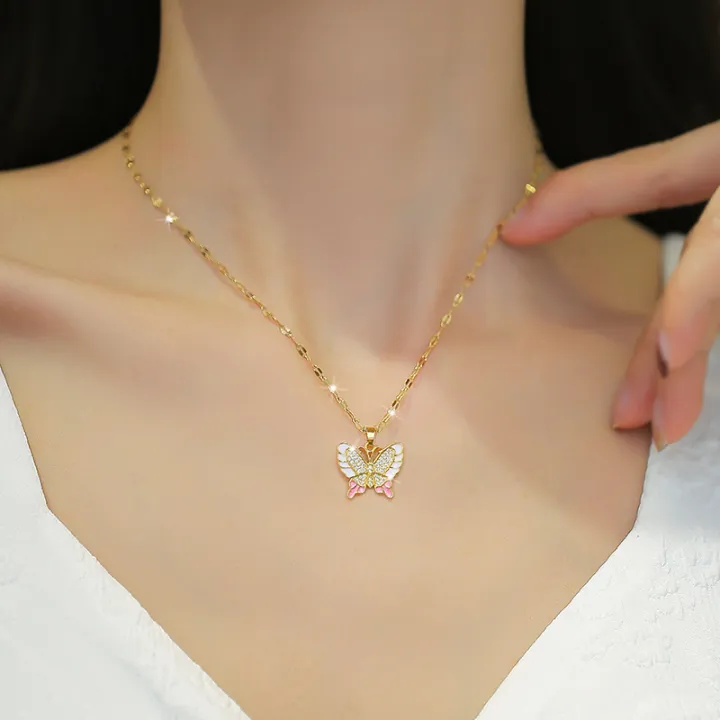 DIEYURO%20316L%20Stainless%20Steel%20Pink%20Cute%20Butterfly%20Pendant%20Necklace%20For%20Women%20Fashion%20Girls%20Clavicle%20Chain%20Jewelry%20Birthday%20Gifts%20-%20Image%202