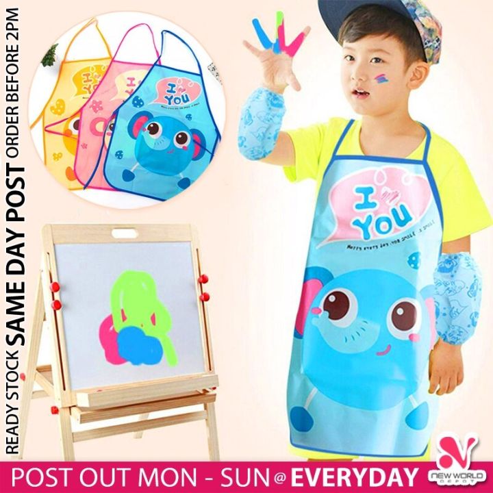 Cute Cartoon Children Arm Sleeves Apron Waterproof Kids Art Painting Cooking Baking Kitchen Aprons