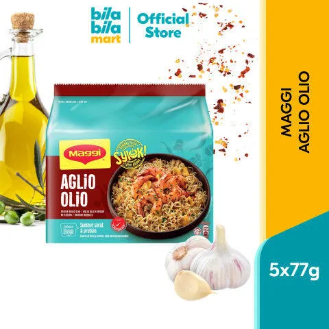 Maggi Syiok Aglio Olio (5's x 77g) Wholegrain Noodles SAB (FROM MALAYSIA)