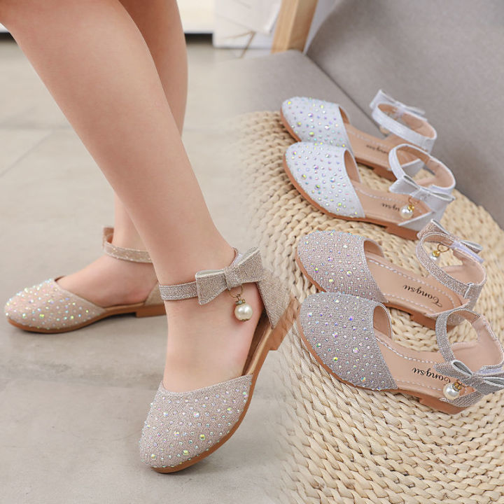 Women's Shoes2023Spring and Summer New Princess Shoes Girls' Sandals Middle and Big Children's Closed Toe Fashion Children's Crystal Shoes Soft Bottom