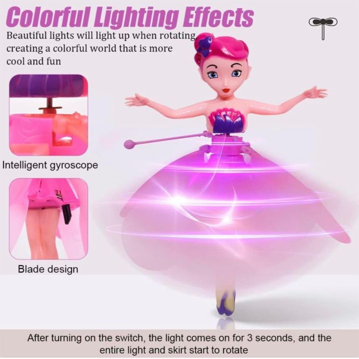 Flying Fairy Dolls for Girls Flying Doll Hand Control Helicopter