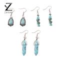 Zentora Ladies Necklace Faux Blue Turquoise Natural Stone Dangling Earrings Kit. 