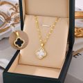 Vintage Diamond Clover Necklace for Women Kwintas Gold Stainless Steel Pendant Chain Choker Accessories Jewelry. 