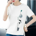 IELGY Short-sleeved t-shirt women loose literary print t-shirt. 