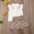 Kid Baby Girls Party Outfits Button Tops T Shirt Short Pants Clothes Set. 