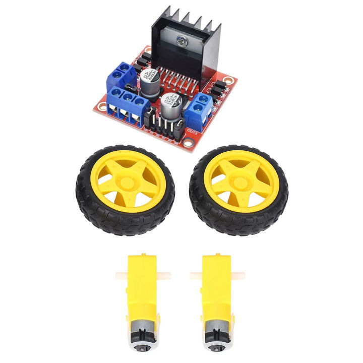 [5 IN 1] L298N Stepper Motor Drive Controller Board + 3-6V TT Gear Motor & Plastic Tire Wheel for Diy Arduino Smart Car Robot