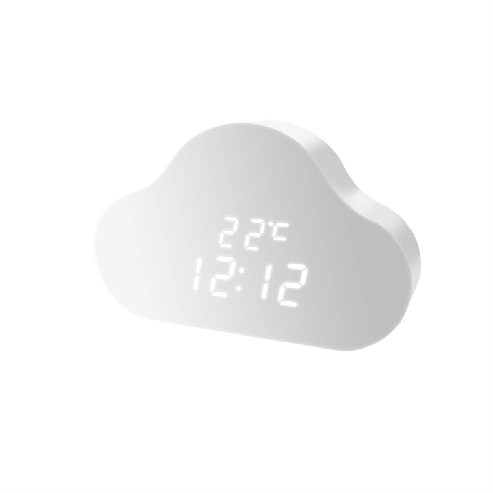 Alarm Clock Cloud Clock Bedside Snooze Small Alarm Clock Student Calendar Luminous LED Voice Digital USB Home Clock A