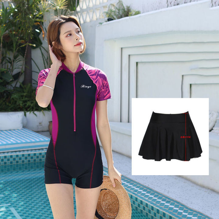 Korean%20Style%20Sports%20Professional%20Swimwear%20Women's%20Siamese%20plus%20Size%20Boxer%20Swimsuit%20Conservative%20Slim%20Looking%20Belly%20Covering%20Short%20Sleeve%20Sun%20Protection%20Tide%20-%20Image%203
