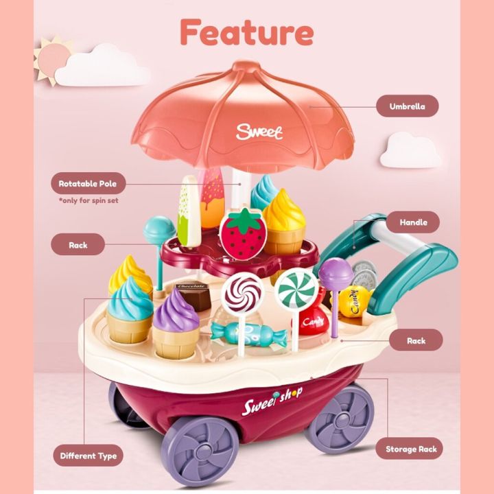 HOT%20Iskiddo%2030%20PCS%20/%2042%20Pcs%20Ice%20Cream%20Candy%20Cart%20Kitchen%20Playset%20Kids%20Toy%20Girls%20Pretend%20Play%20Toys%20Troli%20Aiskrim%20Music%20Light%20-%20Image%203