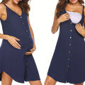 Yfashion Women's Sleeveless Maternity Dress Nursing Breastfeeding Solid Color Dresses Breathable Loose Casual Dress. 