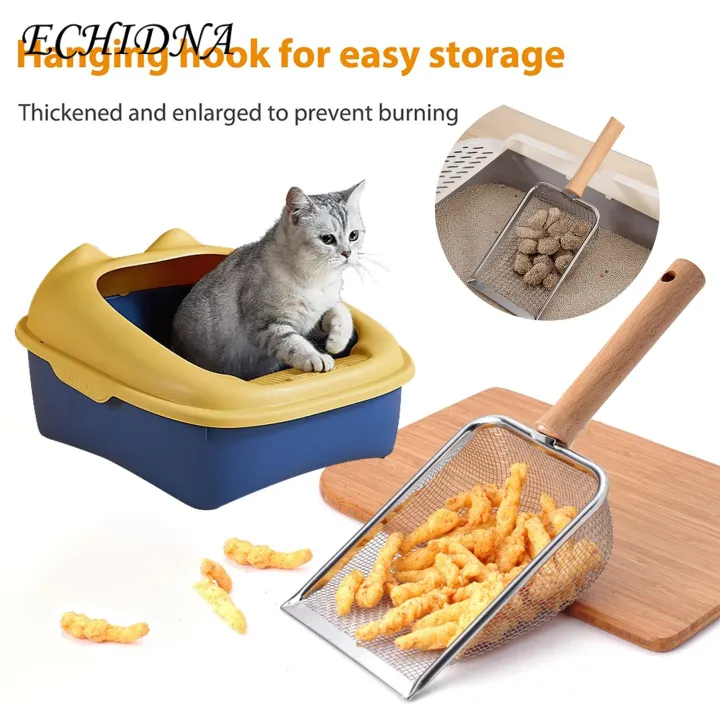 1pc Cat Litter Shovel Wooden Handle Reusable Hollow Mesh Design Multifunctional Pet Poops Cleaning Tool