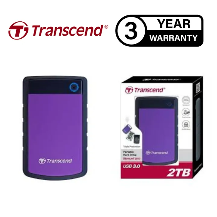 Original Transcend 2TB StoreJet 25H3 External Hard Drive (USB 3.1) - 3 Years International Brand Warranty
