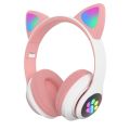 P47M Cute Fashion Cat Ears Wireless Headphones Flash Light LED RGB Gaming Bluetooth Headset For Girl Kids Foldable Earphones Gif. 