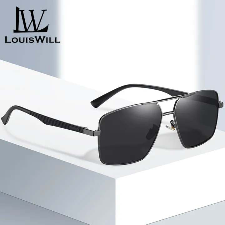 LouisWill Men Sunglasses Double Beam Frame UV400 Polarized Glasses Square Shape Sunglasses Eyewear Ultra Light Elastic Leg Anti Glare Glasses Outdoor Sports Driving Sunglasses