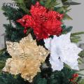 Durable Artificial Flowers for Christmas Sparkling Christmas Glitter Artificial Flower Red Golden White Holiday Decoration Reusable Wired Xmas Tree Wreath Fake Flower Party Supplies Artificial. 