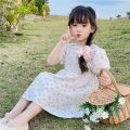 2024 New Floral Girls Dress Summer Korean Style Summer Western Style Children Bubble Princess Skirt. 