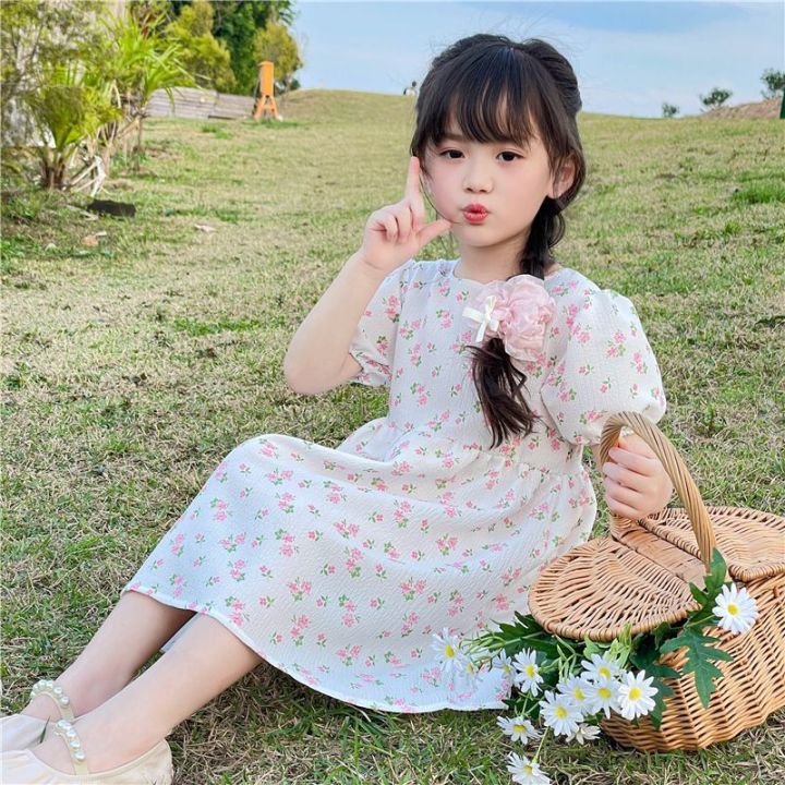 2024%20New%20Floral%20Girls%20Dress%20Summer%20Korean%20Style%20Summer%20Western%20Style%20Children%20Bubble%20Princess%20Skirt%20-%20Image%205