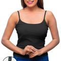 Trending Fashion Women/ Fitted Ladies / Girls Cotton Fabric 170gsm Hot And Sexy Sleeveless Off Shoulder Plain Adjustable Strap Skinny / Sleeveless Vest In Black Colors For School Uniform Wearing In S, M, L, Xl And Xxl Size. 