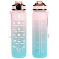 OOLACTIVE GF-1202 32oz Water Bottle with Straw Motivational Water Bottle with Time Marker - Pink Blue. 