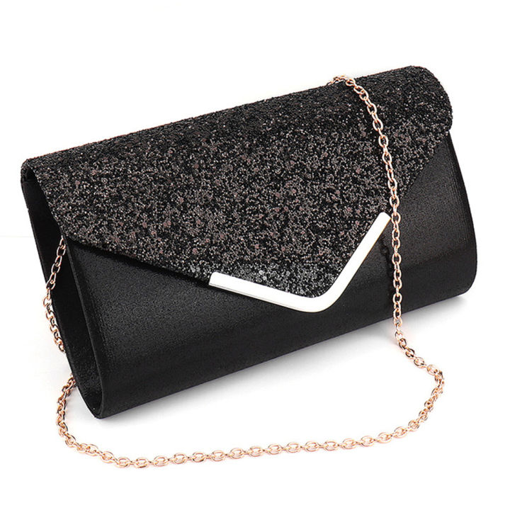 Long Evening Bag Mini Glitter Envelope Clutch Chain Shiny Purse for Wedding Party Female Ladies Event