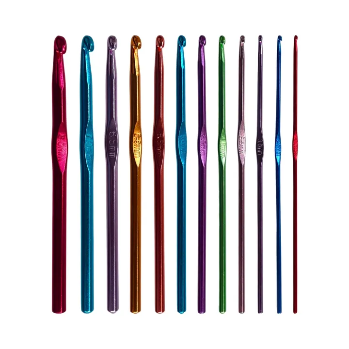 Crochet Hooks Set - 12pcs ( 2mm to 8mm ) Premium Knitting Needle Multicolor Aluminium Set