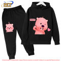 Cute loopy children's clothing plus velvet hoodie suit kids sports sweatshirt pants 2-piece suit for boys and girls. 