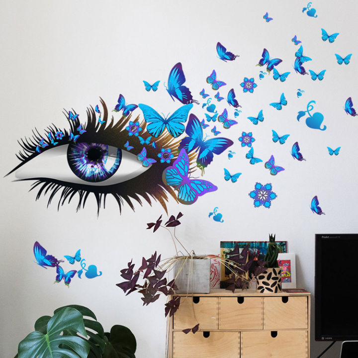 Blue Butterflies Eye Home Decoration animals tree bridge baby children bedroom room decor wall stickers removable kids nursery decal Mirror Dear Wall Decoration Stickers wall deco
