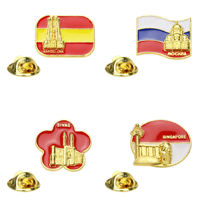 Spain Russia Turkey Singapore Flag Brooch Pins ES RU TR SG Barcelona Moscow Sivas Pins Demin Jacket Bag Pins Badge Jewelry Gift