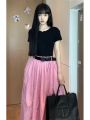 Tea Series Wear a Set of Short Sleeves T T-shirt Top Suit Women's Summer Dress Temperament High Waist Skirt Mid-Length Skirt. 
