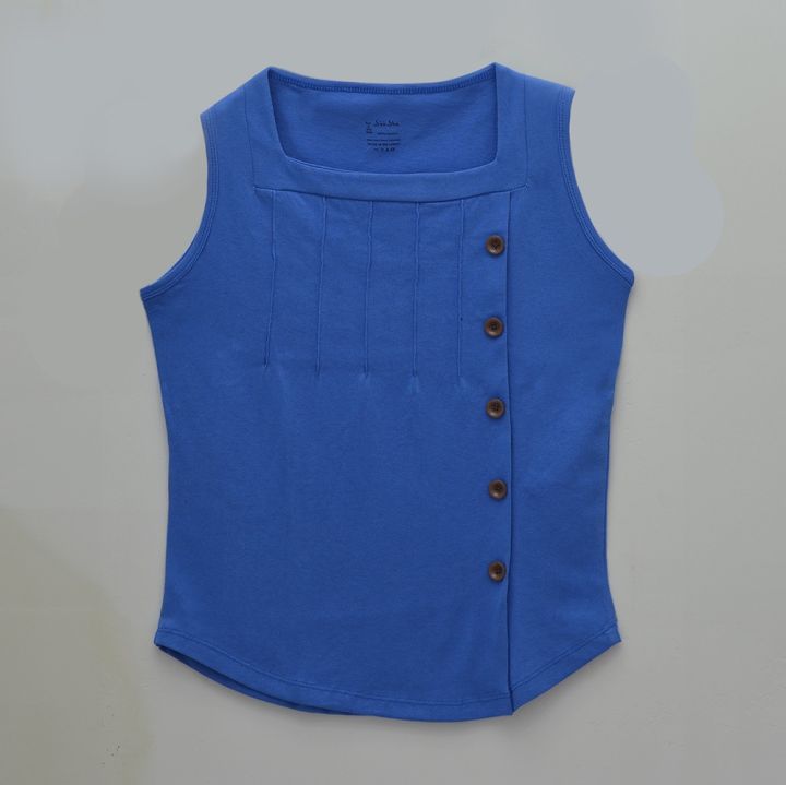 Trending%20Plain%20Pleated%20Top%20With%20Side%20Buttons%20Square%20Deep%20Neck,%20Sleeveless%20Blouse%20Single%20Jersey%20Cotton%20Fabric%20Tops%20Casual%20Fit%20Office%20Wear%20/Tshirt/%20Blouse%20Navy%20Blue%20Colour%20For%20Women/%20Ladies%20/%20Girls%20-%20Image%203