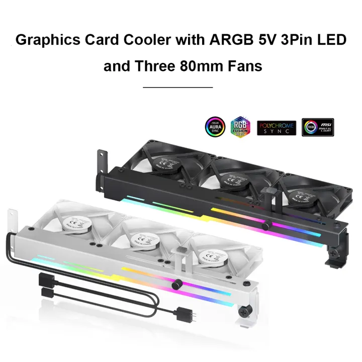 2%20In%201%20Rgb%20Gpu%20Holder%20With%203x80mm%20Fans%20Argb%20Horizontal%20Graphic%20Cards%20Bracket%20Video%20Support%205v3pin%20Radiator%20Cooling%20Fan%20-%20Image%202