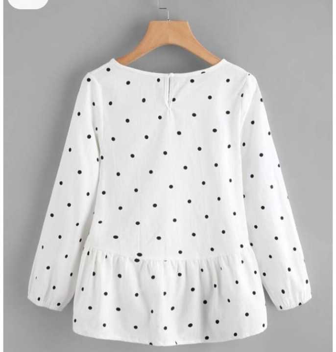 Women’s White Polka Dot Long Sleeve Peplum Top – Casual Printed Blouse