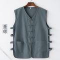 Vest Cotton Linen Linen Men's Vintage Undershirt Summer Old Man Shirt Casual Waistcoat Chinese Button Knots Vest Sleeveless Vest. 