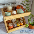 2 Tier Kitchen Storage Rack Nadun Wood Organizer Cupholder Spice Rack Tea Corner Rack for Countertop, 32x25x27 cm. 
