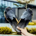 Genuine Cow Leather Slippers Men's Summer Sandals Outdoor Wear Sandals Home Half Slippers Korean Style Trendy Unique Beach Shoes. 
