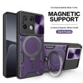 Lenuo For Xiaomi Redmi Note 13 Pro 4G Back Cover Shockproof Armor Case Car Magnetic Ring Stand Holder Push Pull Camera Lens Protection Hard Phone Case. 